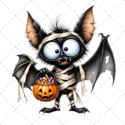 Halloween Bats Clipart, Whimsical Cartoon Pumpkins PNG, Sublimation Design, Cute Fall Commercial Use, POD Tshirt Mug Tum