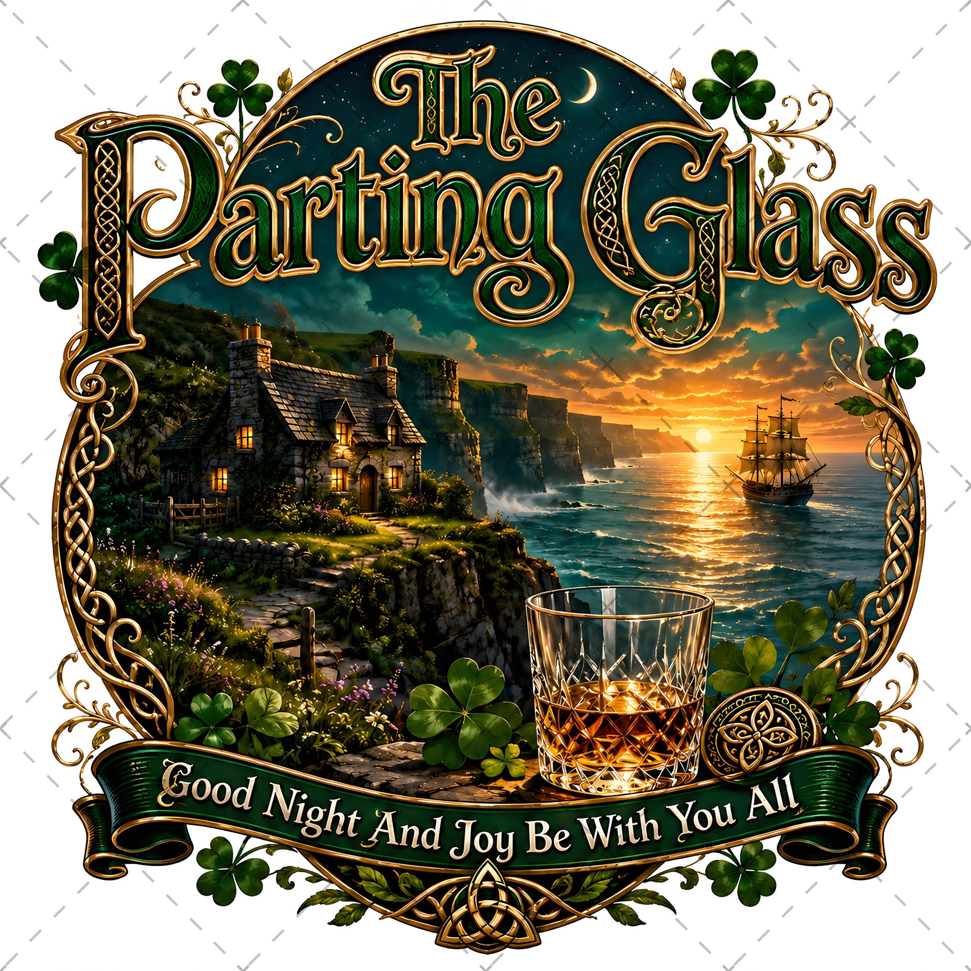 The Parting Glass Irish Folk Song Printable Wall Art Celtic Pub Decor Sublimation PNG Commercial Use, st patricks day prin, shamrock digital dow, celtic knot design, PNG, digital download, high resolution