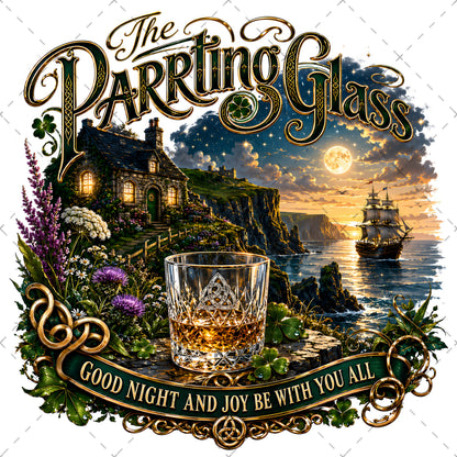 The Parting Glass Irish Folk Song Printable Wall Art Celtic Pub Decor Sublimation PNG Commercial Use, whiskey glass wall a, farewell song poster, parting glass art, PNG, digital download, high resolution