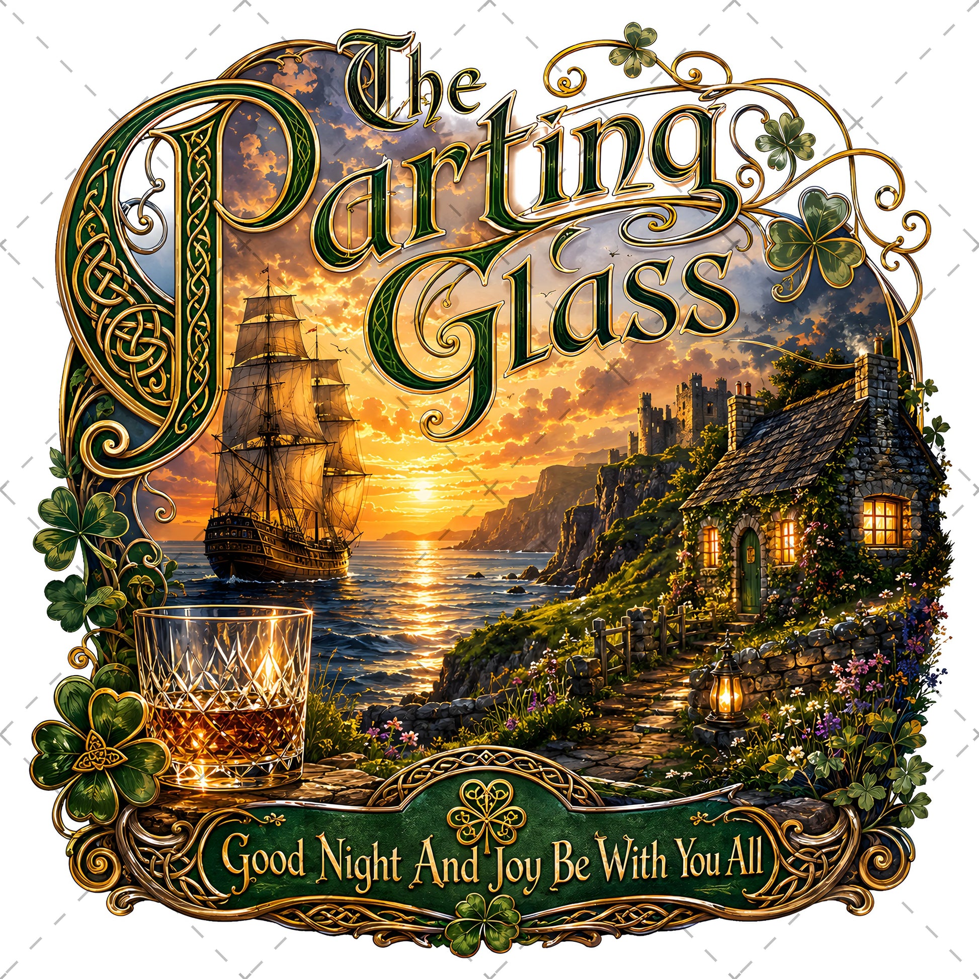 The Parting Glass Irish Folk Song Printable Wall Art Celtic Pub Decor Sublimation PNG Commercial Use, celtic printable, st patricks day prin, shamrock digital dow, PNG, digital download, high resolution