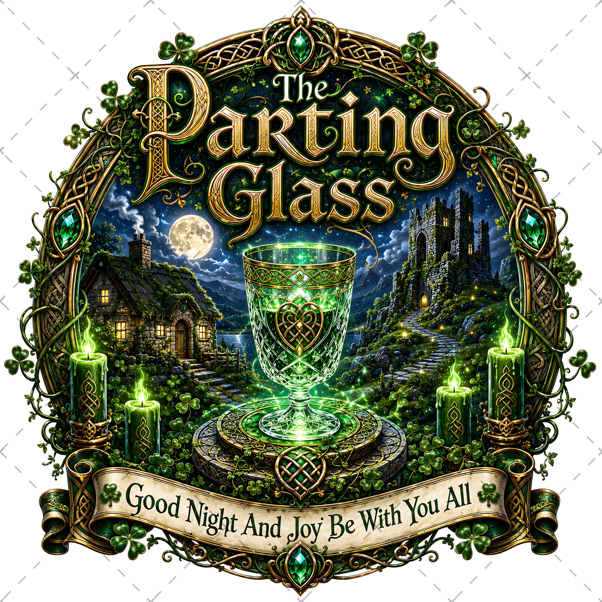 Celtic Parting Glass Irish Folk Song Emblem PNG | Sublimation Design | Commercial Use Print on Demand Art Digital Downloads, whiskey glass print, drinking song, irish pub decor, PNG, digital download, high resolution