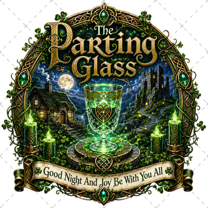Celtic Parting Glass Irish Folk Song Emblem PNG | Sublimation Design | Commercial Use Print on Demand Art Digital Downloads, whiskey glass print, drinking song, irish pub decor, PNG, digital download, high resolution