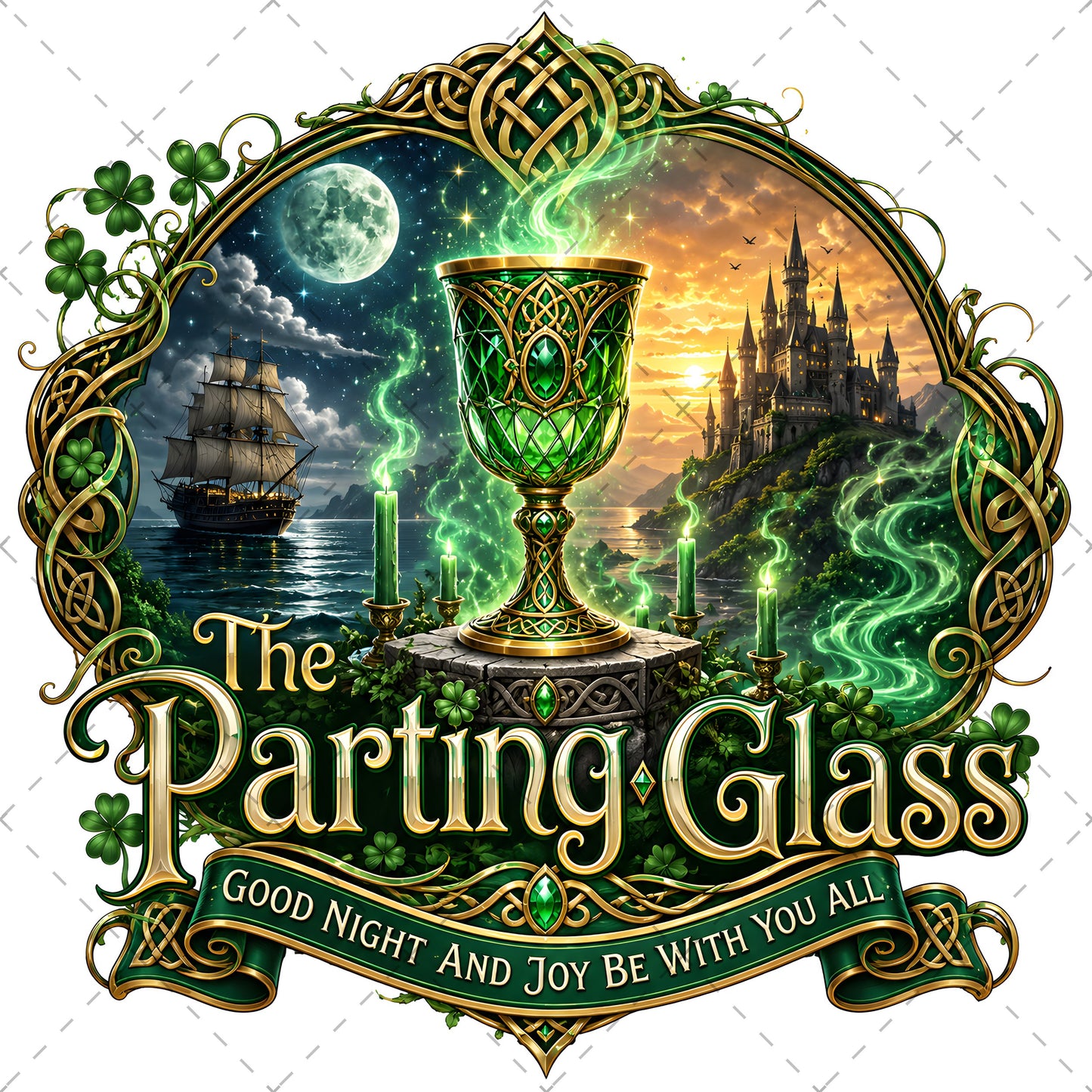 Celtic Parting Glass Irish Folk Song Emblem PNG | Sublimation Design | Commercial Use Print on Demand Art Digital Downloads, pub sign art, dtg tshirt png, shamrock wall decor, PNG, digital download, high resolution