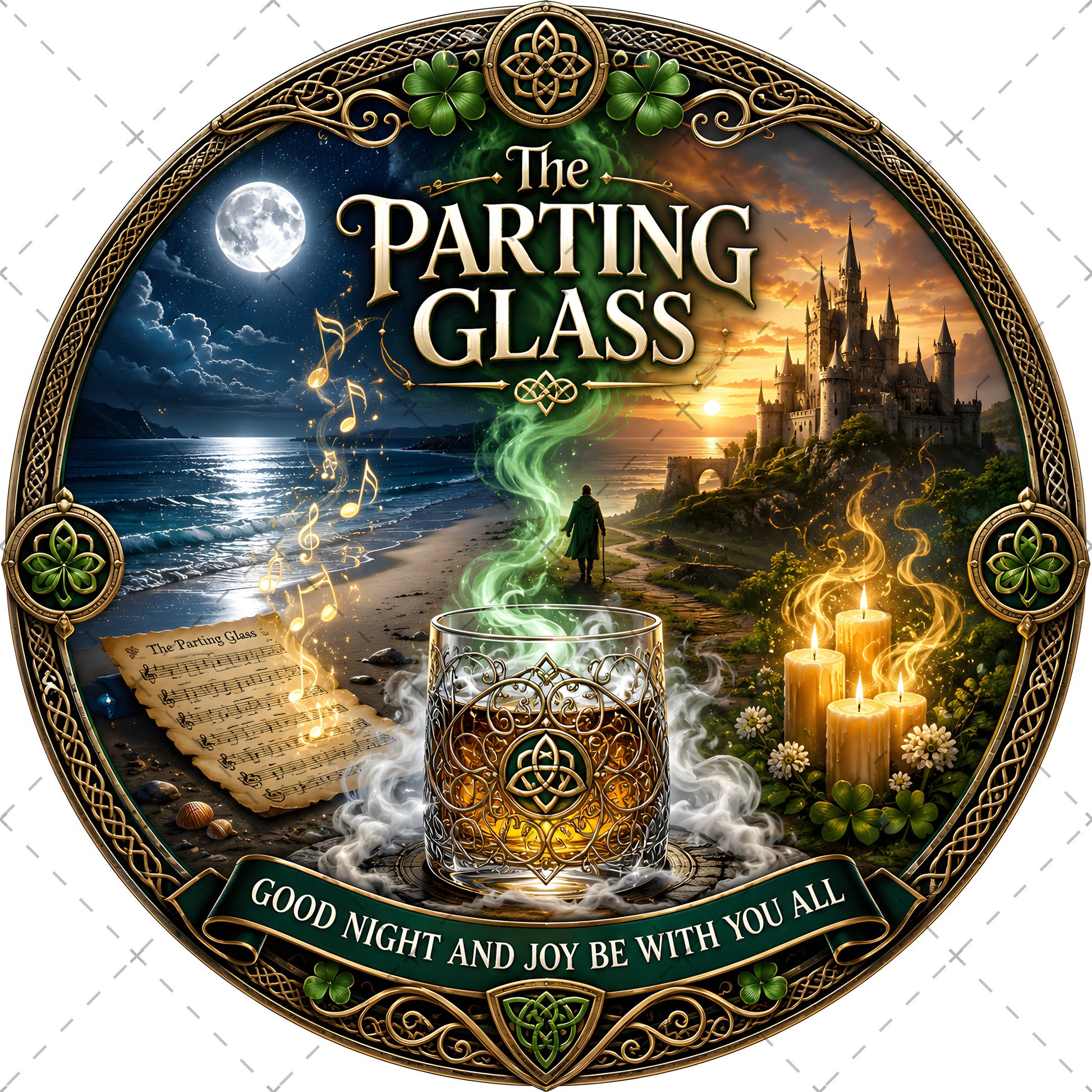 Celtic Parting Glass Irish Folk Song Emblem PNG | Sublimation Design | Commercial Use Print on Demand Art Digital Downloads, whiskey lover art, parting glass art, folk song art, PNG, digital download, high resolution