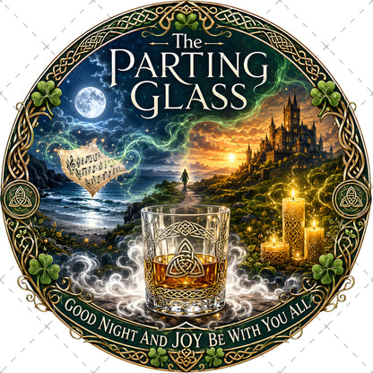 Celtic Parting Glass Irish Folk Song Emblem PNG | Sublimation Design | Commercial Use Print on Demand Art Digital Downloads, emerald isle, whiskey glass print, drinking song, PNG, digital download, high resolution
