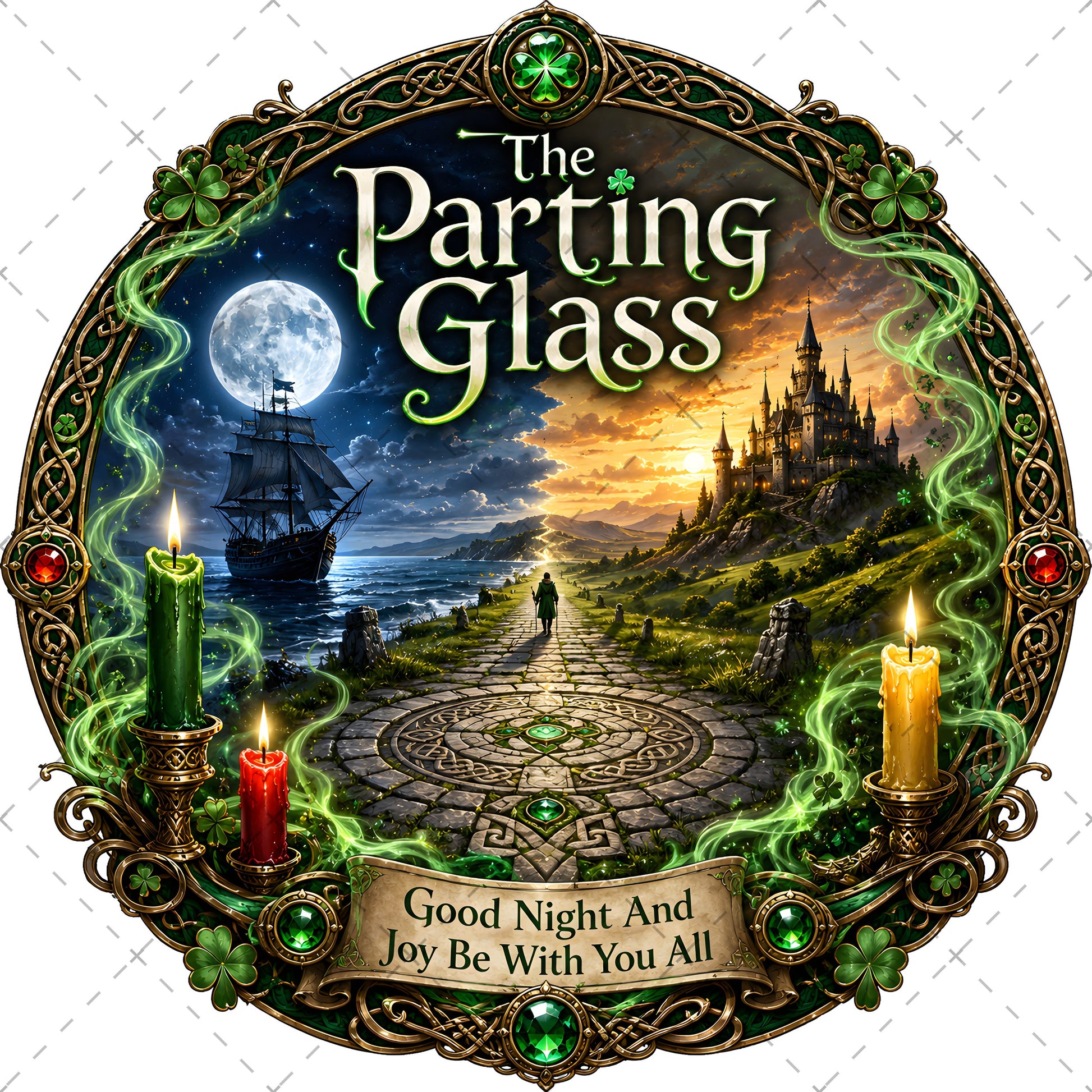 Celtic Parting Glass Irish Folk Song Emblem PNG | Sublimation Design | Commercial Use Print on Demand Art Digital Downloads, shamrock wall decor, whiskey lover art, parting glass art, PNG, digital download, high resolution