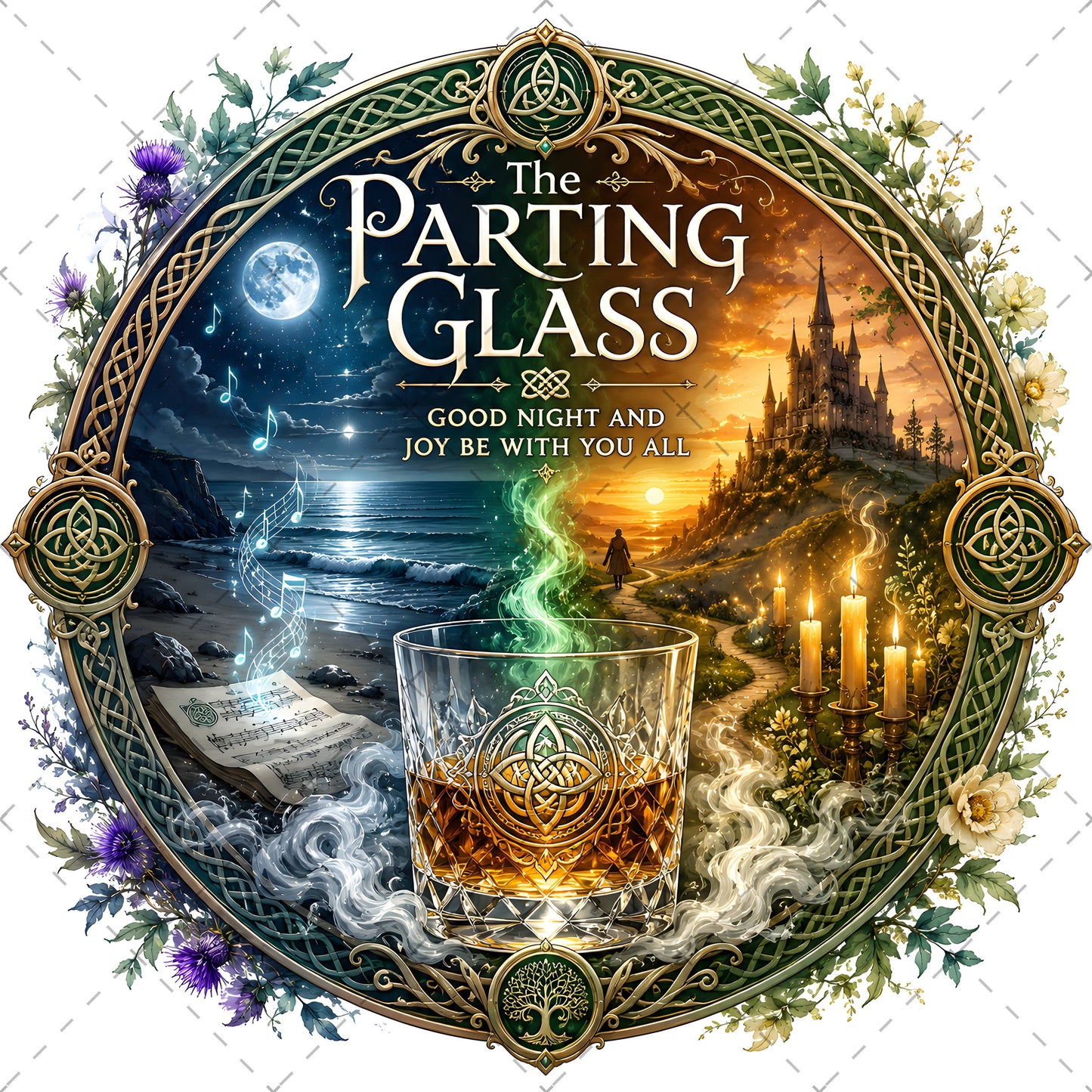 Celtic Parting Glass Irish Folk Song Emblem PNG | Sublimation Design | Commercial Use Print on Demand Art Digital Downloads, folk song art, irish quote png, celtic emblem, PNG, digital download, high resolution