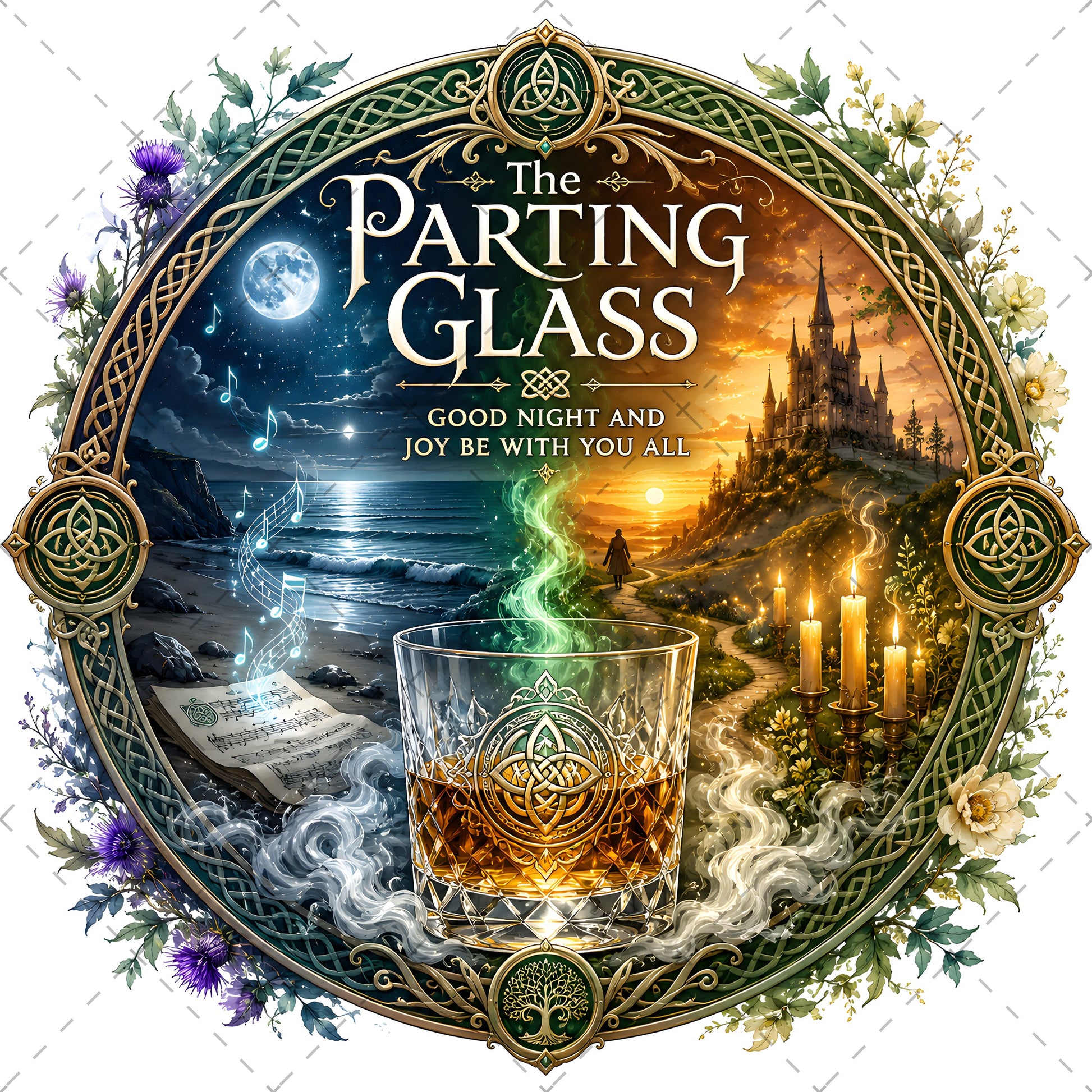 Celtic Parting Glass Irish Folk Song Emblem PNG | Sublimation Design | Commercial Use Print on Demand Art Digital Downloads, folk song art, irish quote png, celtic emblem, PNG, digital download, high resolution