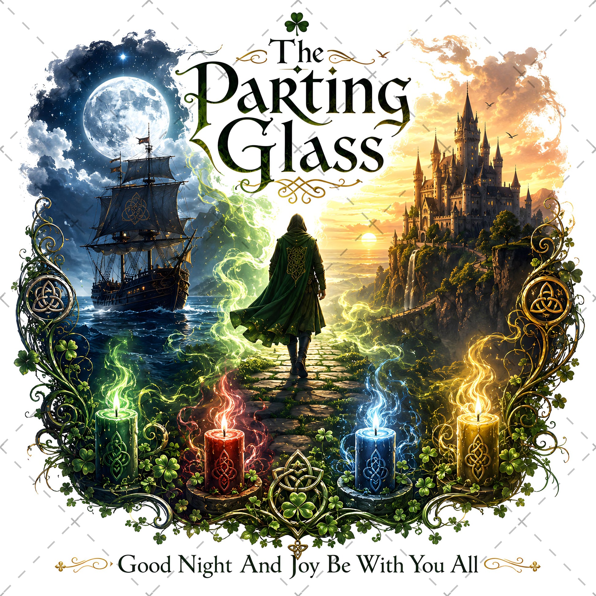 Celtic Parting Glass Irish Folk Song Emblem PNG | Sublimation Design | Commercial Use Print on Demand Art Digital Downloads, celtic culture, emerald isle, whiskey glass print, PNG, digital download, high resolution
