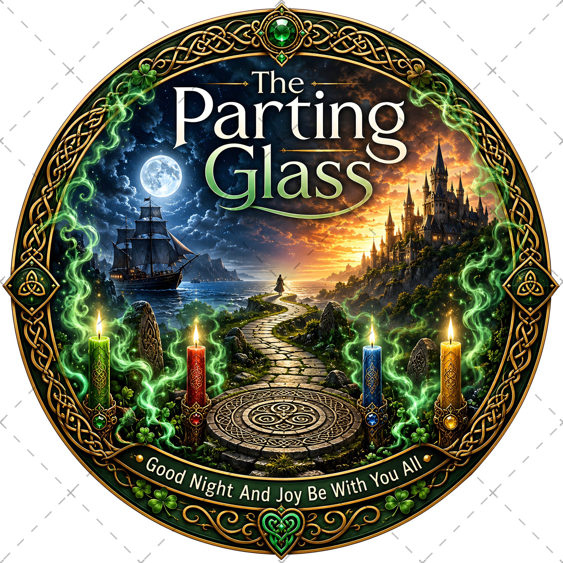 Celtic Parting Glass Irish Folk Song Emblem PNG | Sublimation Design | Commercial Use Print on Demand Art Digital Downloads, drinking song, irish pub decor, pub sign art, PNG, digital download, high resolution