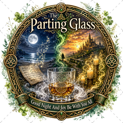 Celtic Parting Glass Irish Folk Song Emblem PNG | Sublimation Design | Commercial Use Print on Demand Art Digital Downloads, dtg tshirt png, shamrock wall decor, whiskey lover art, PNG, digital download, high resolution