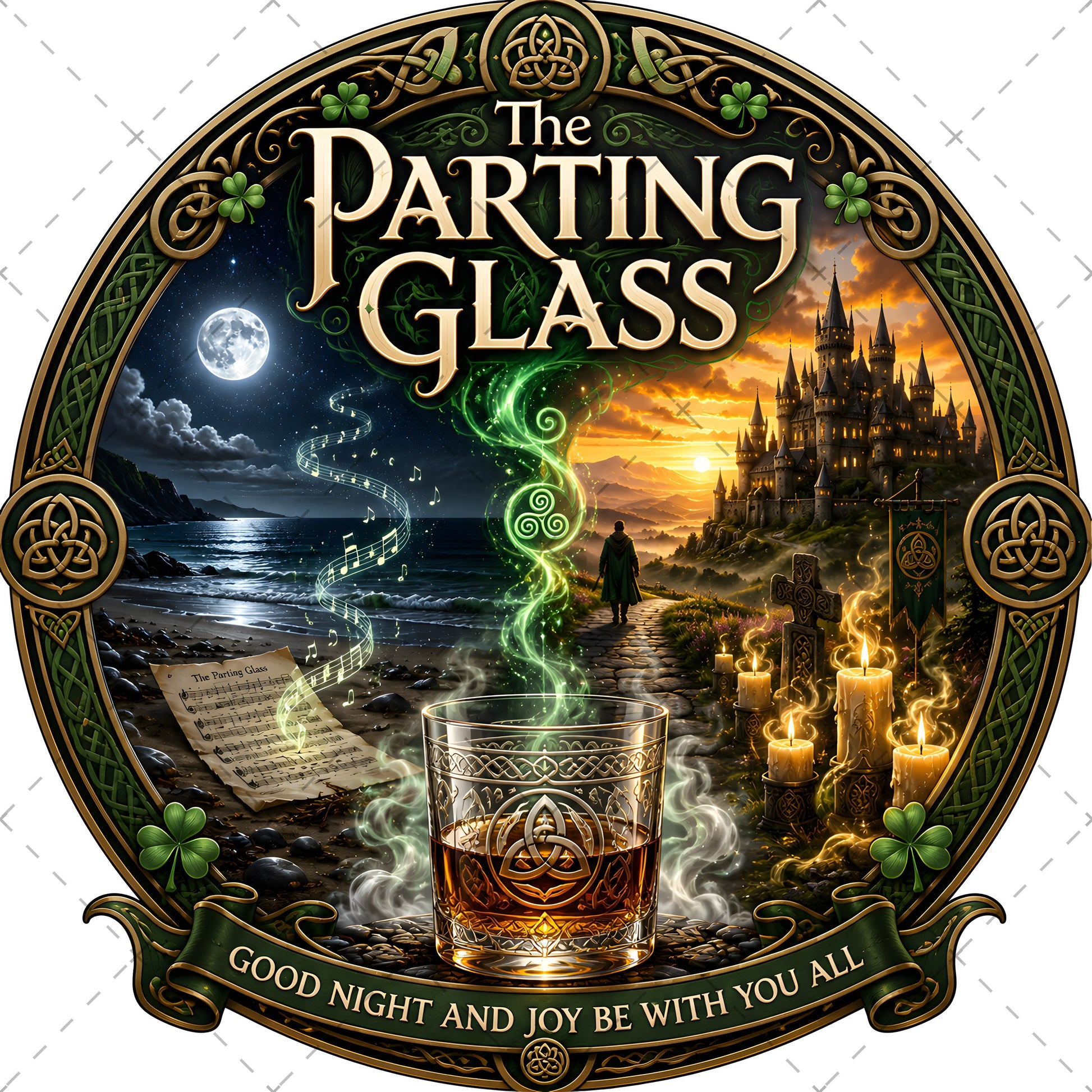 Celtic Parting Glass Irish Folk Song Emblem PNG | Sublimation Design | Commercial Use Print on Demand Art Digital Downloads, whiskey glass print, drinking song, irish pub decor, PNG, digital download, high resolution