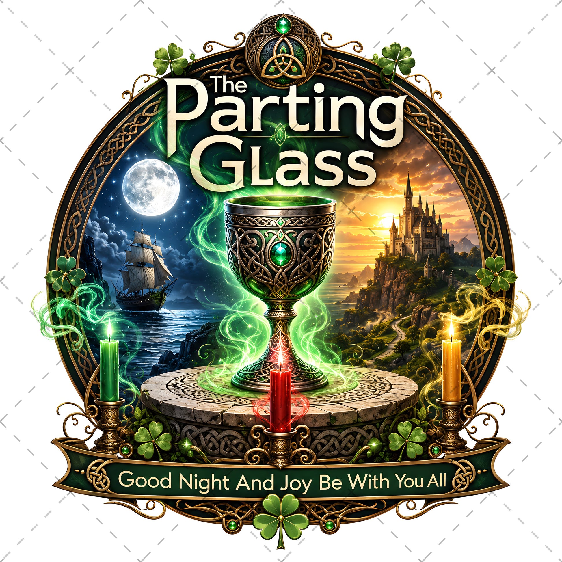 Celtic Parting Glass Irish Folk Song Emblem PNG | Sublimation Design | Commercial Use Print on Demand Art Digital Downloads, pub sign art, dtg tshirt png, shamrock wall decor, PNG, digital download, high resolution