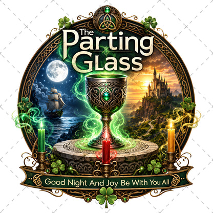 Celtic Parting Glass Irish Folk Song Emblem PNG | Sublimation Design | Commercial Use Print on Demand Art Digital Downloads, pub sign art, dtg tshirt png, shamrock wall decor, PNG, digital download, high resolution