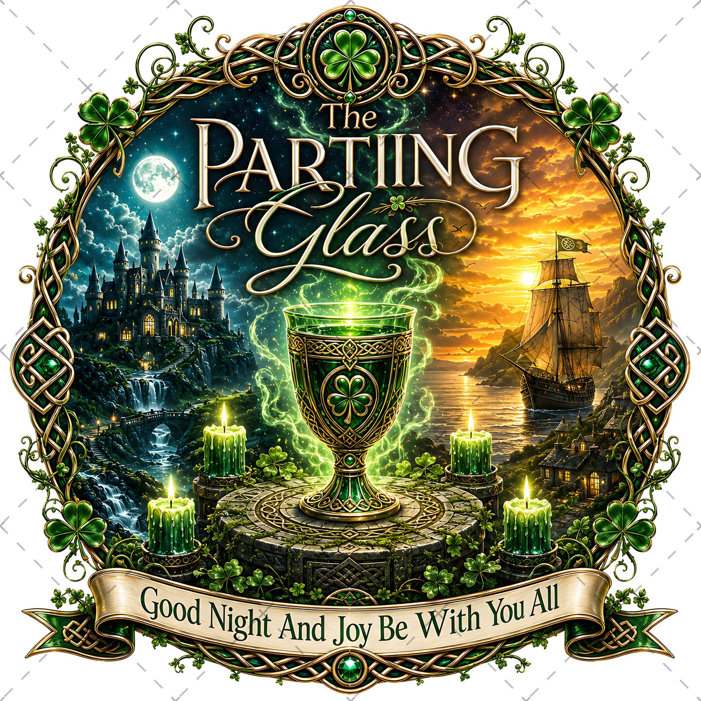 Celtic Parting Glass Irish Folk Song Emblem PNG | Sublimation Design | Commercial Use Print on Demand Art Digital Downloads, irish pub decor, pub sign art, dtg tshirt png, PNG, digital download, high resolution