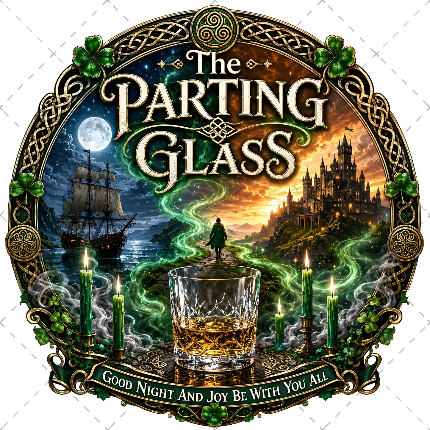 Celtic Parting Glass Irish Folk Song Emblem PNG | Sublimation Design | Commercial Use Print on Demand Art Digital Downloads, shamrock wall decor, whiskey lover art, parting glass art, PNG, digital download, high resolution