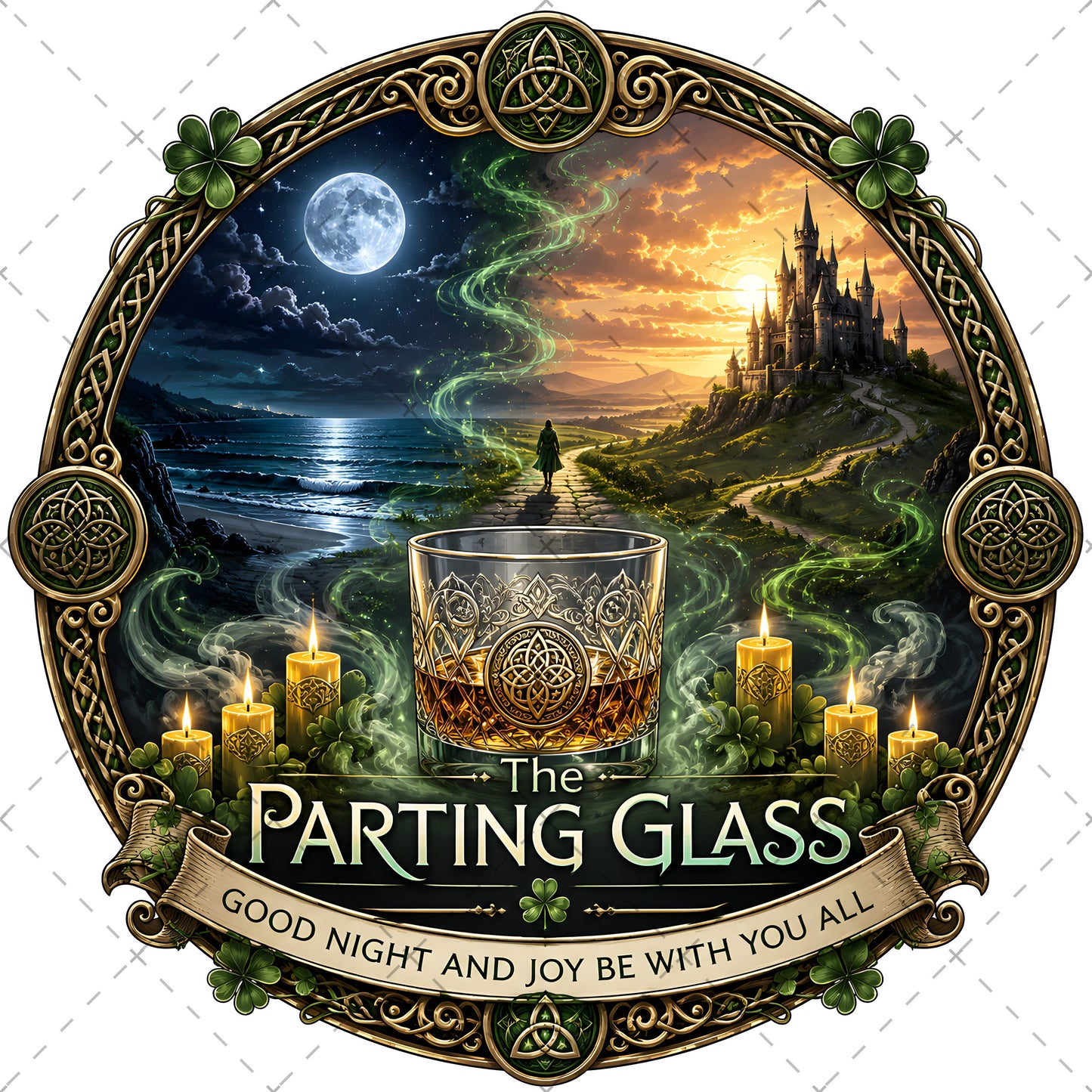 Celtic Parting Glass Irish Folk Song Emblem PNG | Sublimation Design | Commercial Use Print on Demand Art Digital Downloads, celtic culture, emerald isle, whiskey glass print, PNG, digital download, high resolution