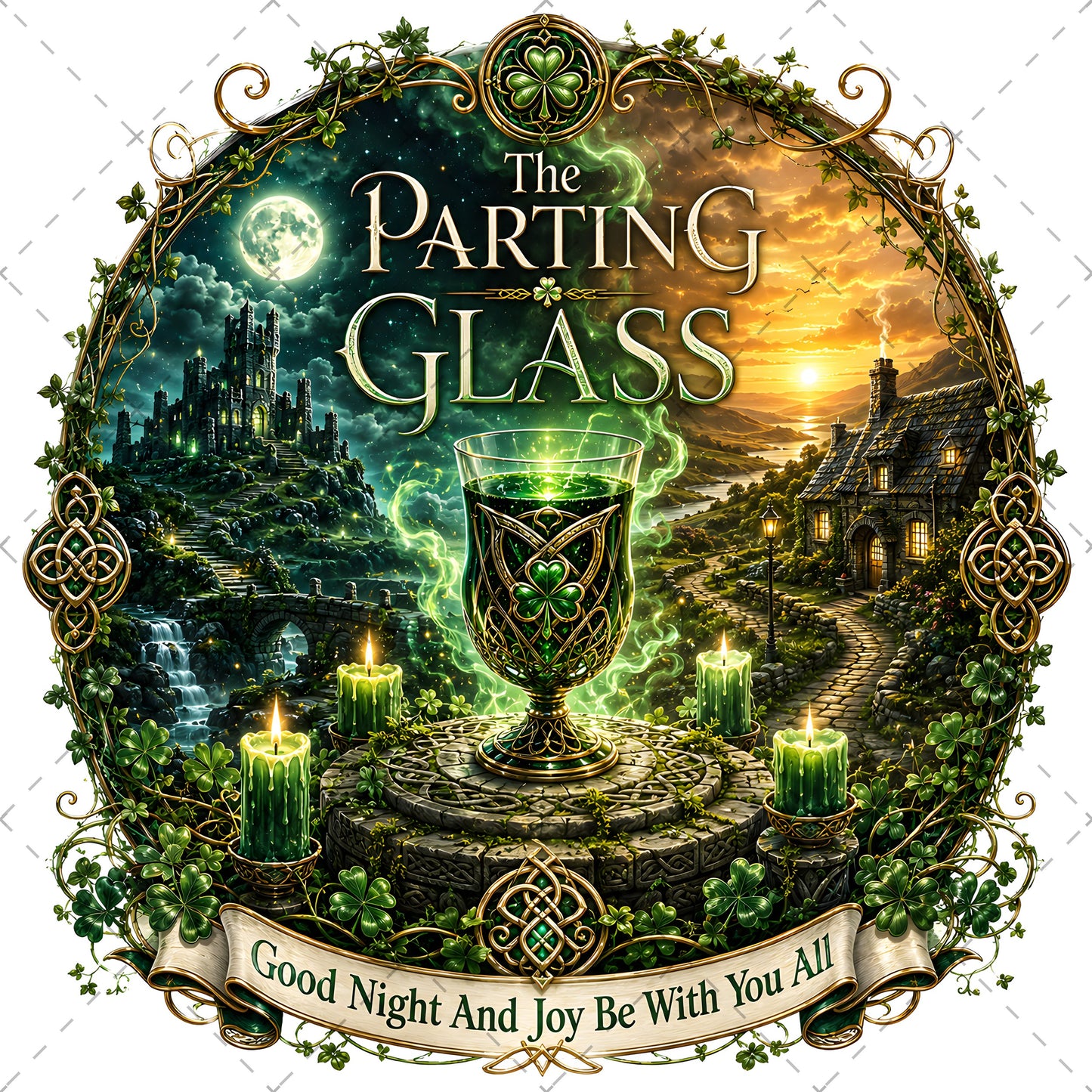 Celtic Parting Glass Irish Folk Song Emblem PNG | Sublimation Design | Commercial Use Print on Demand Art Digital Downloads, drinking song, irish pub decor, pub sign art, PNG, digital download, high resolution