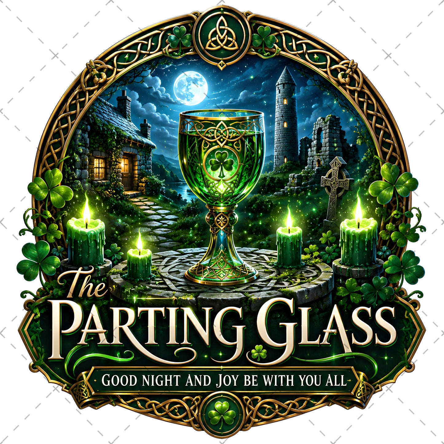 Celtic Parting Glass Irish Folk Song Emblem PNG | Sublimation Design | Commercial Use Print on Demand Art Digital Downloads, dtg tshirt png, shamrock wall decor, whiskey lover art, PNG, digital download, high resolution