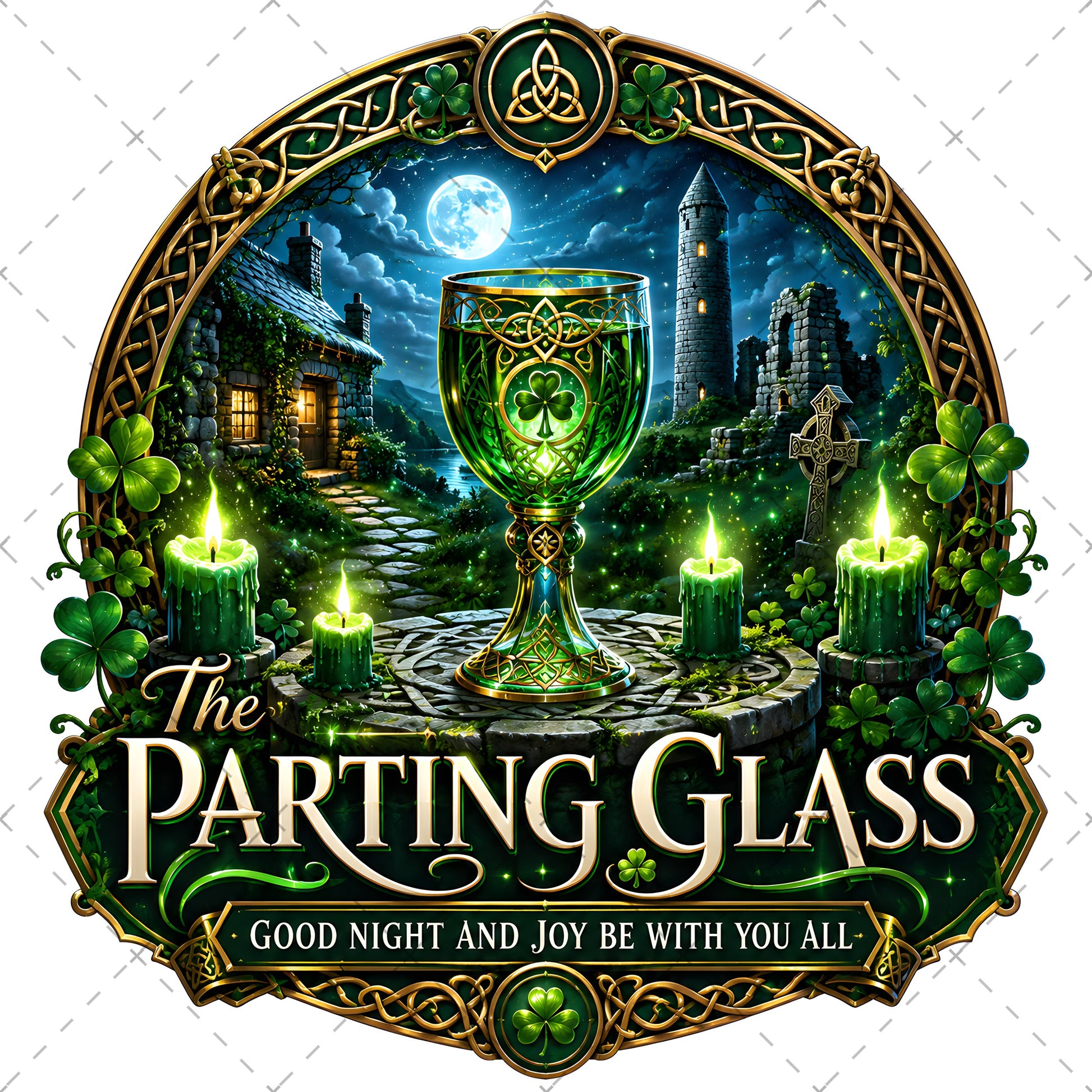 Celtic Parting Glass Irish Folk Song Emblem PNG | Sublimation Design | Commercial Use Print on Demand Art Digital Downloads, dtg tshirt png, shamrock wall decor, whiskey lover art, PNG, digital download, high resolution