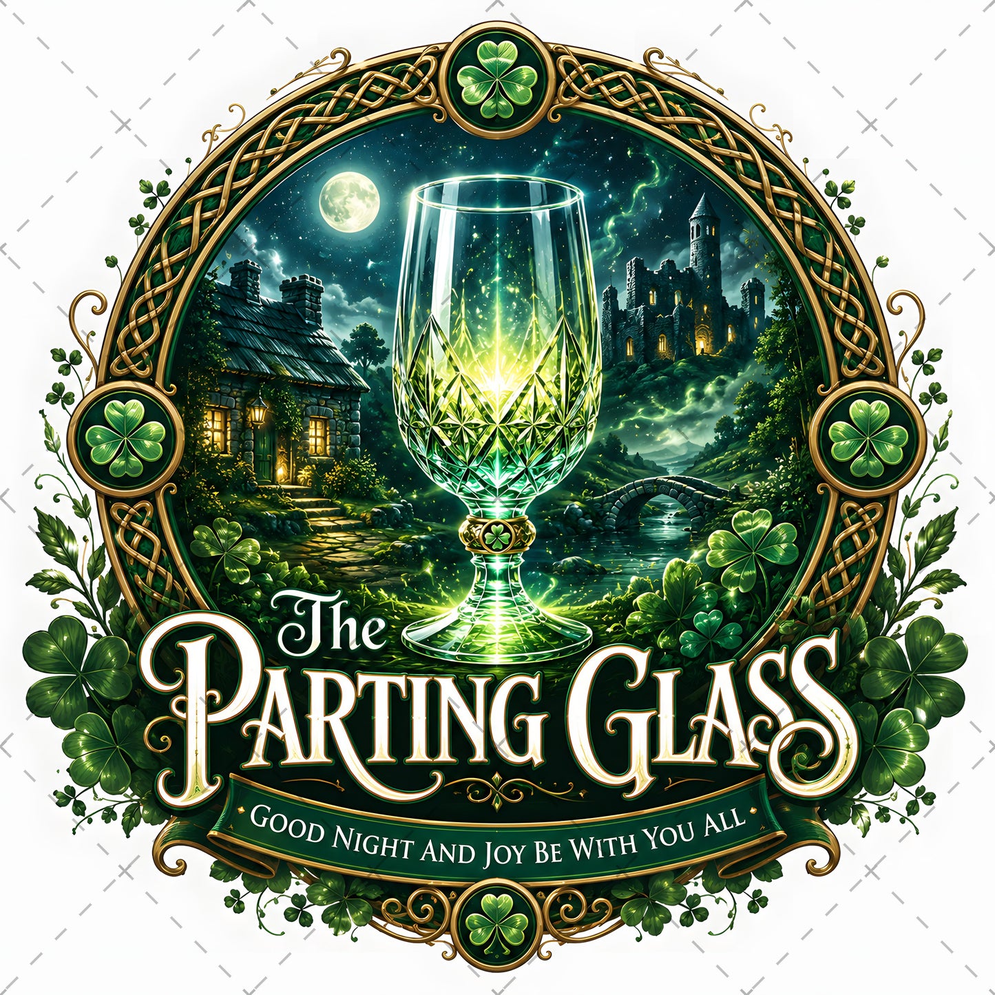 Celtic Parting Glass Irish Folk Song Emblem PNG | Sublimation Design | Commercial Use Print on Demand Art Digital Downloads, whiskey glass print, drinking song, irish pub decor, PNG, digital download, high resolution