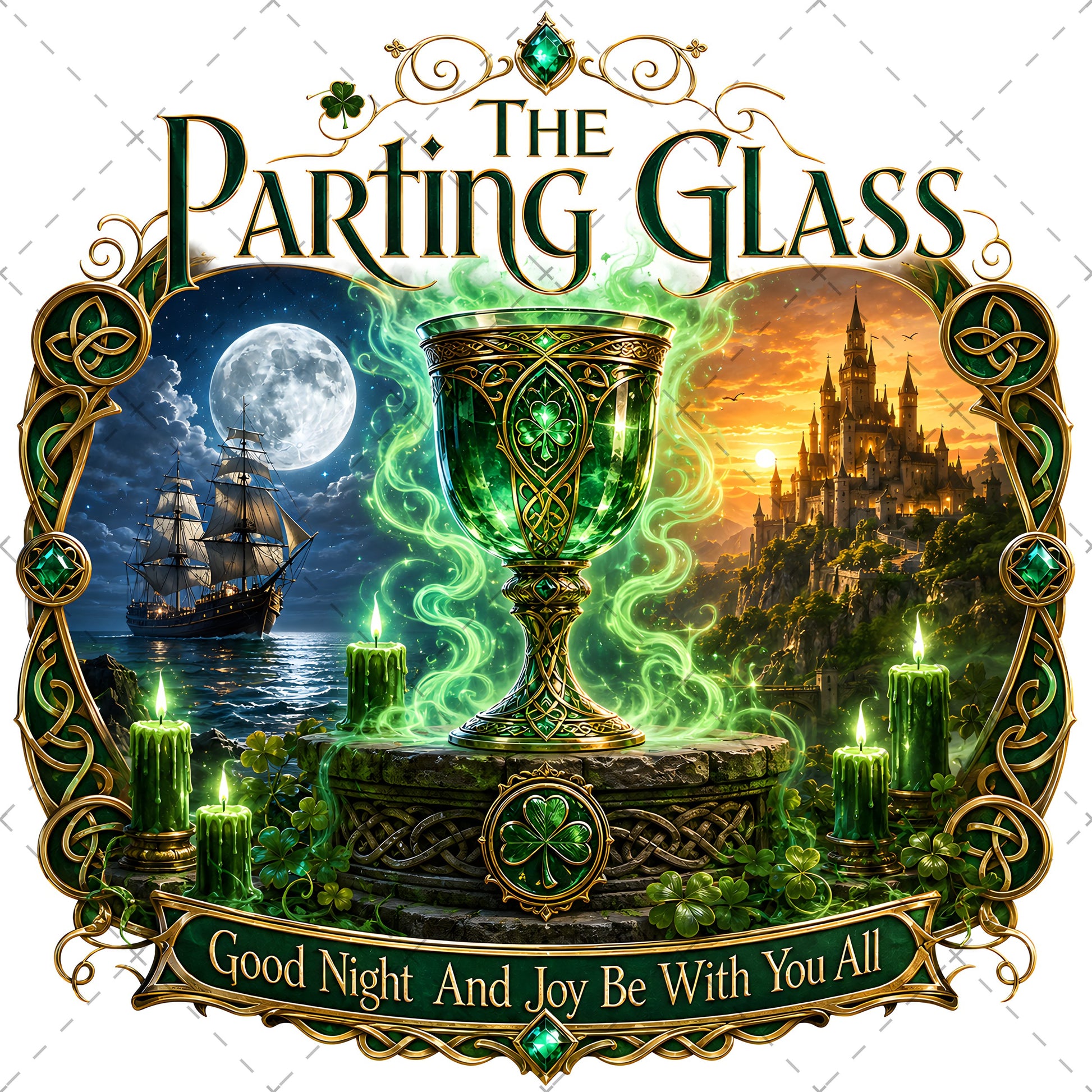 Celtic Parting Glass Irish Folk Song Emblem PNG | Sublimation Design | Commercial Use Print on Demand Art Digital Downloads, pub sign art, dtg tshirt png, shamrock wall decor, PNG, digital download, high resolution