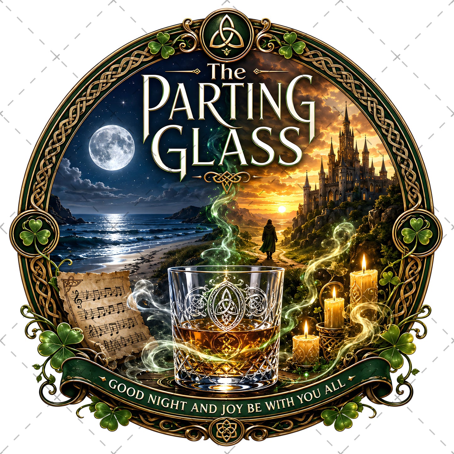 Celtic Parting Glass Irish Folk Song Emblem PNG | Sublimation Design | Commercial Use Print on Demand Art Digital Downloads, whiskey lover art, parting glass art, folk song art, PNG, digital download, high resolution