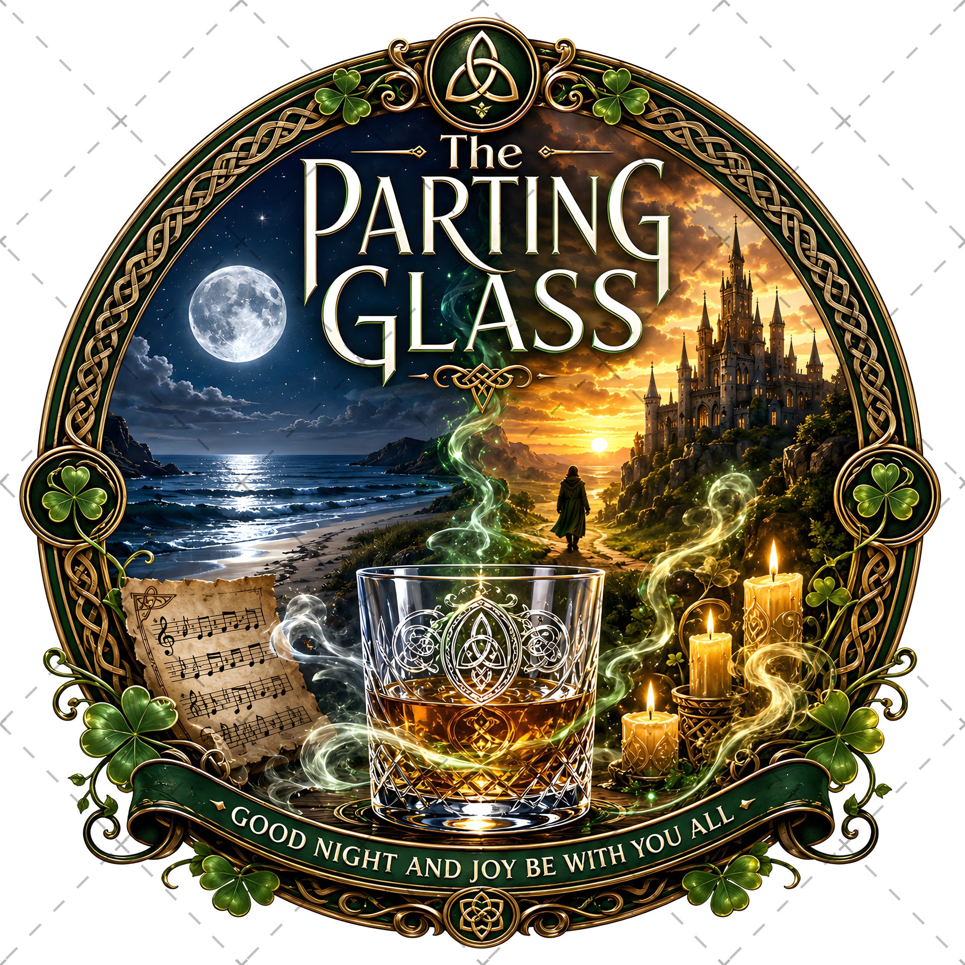 Celtic Parting Glass Irish Folk Song Emblem PNG | Sublimation Design | Commercial Use Print on Demand Art Digital Downloads, whiskey lover art, parting glass art, folk song art, PNG, digital download, high resolution