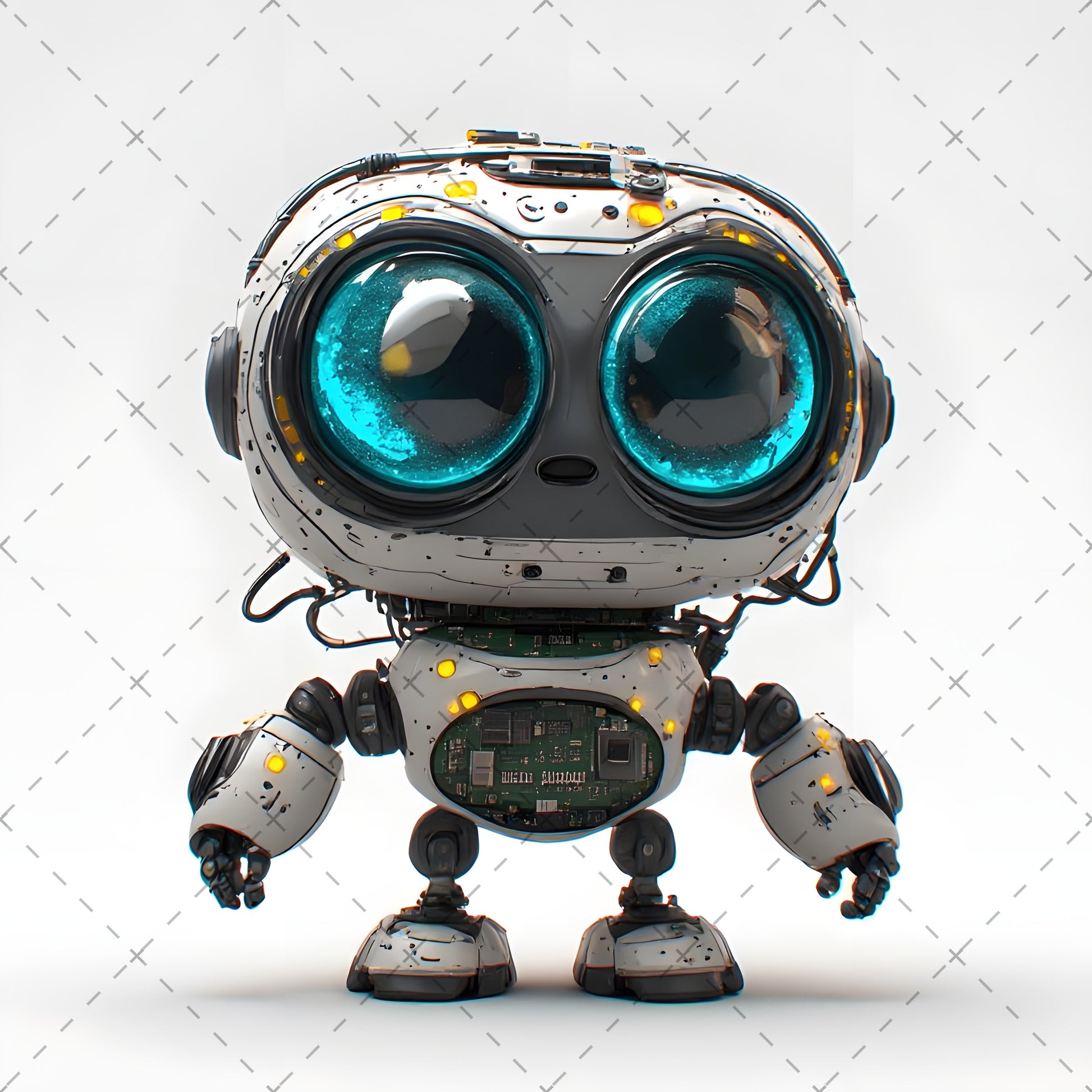 Cute Robot PNG Clipart, Big Eyed Cartoon Robots, Kids Decor Sublimation, T-Shirt Design, Commercial Use POD Bundle