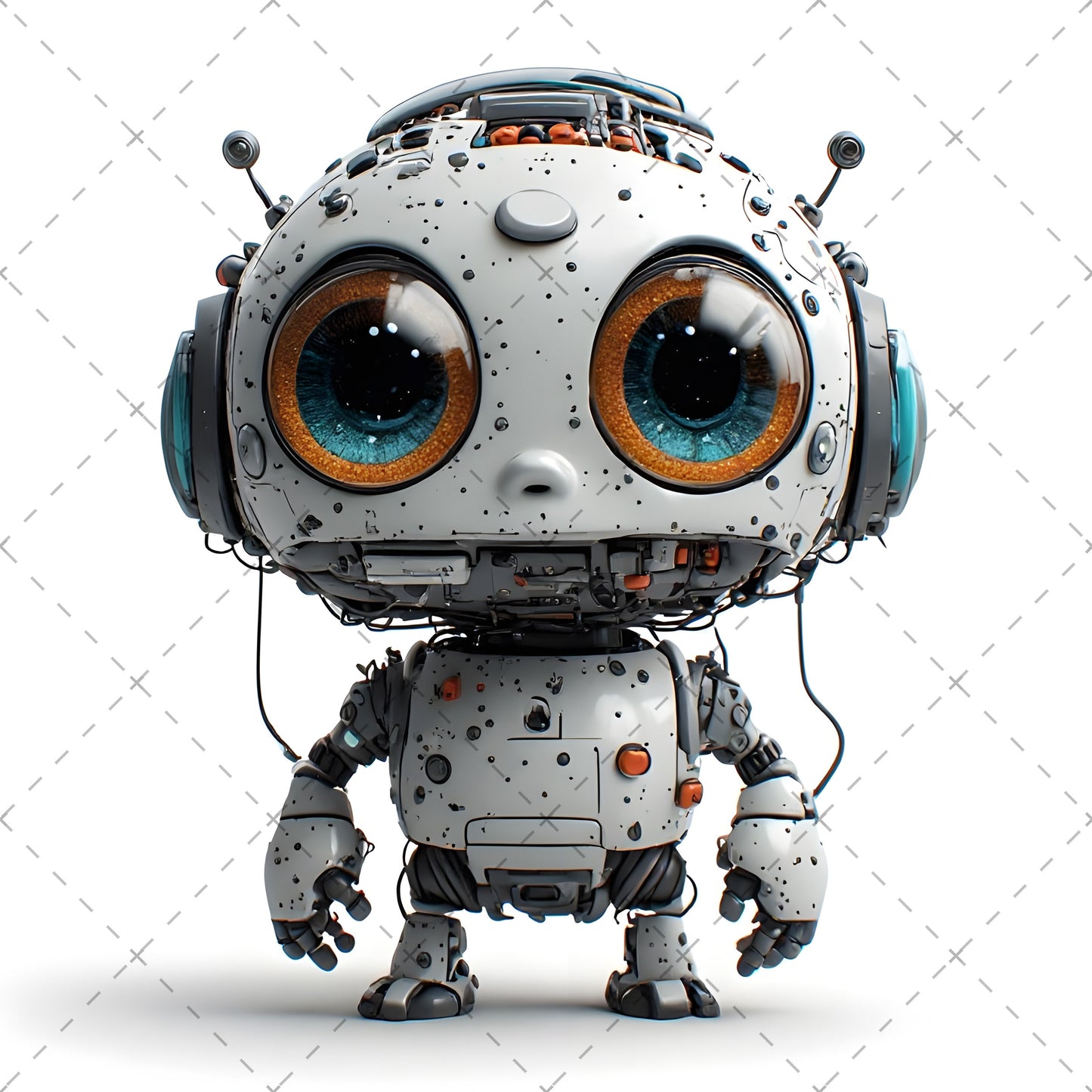 Cute Robot PNG Clipart, Big Eyed Cartoon Robots, Kids Decor Sublimation, T-Shirt Design, Commercial Use POD Bundle