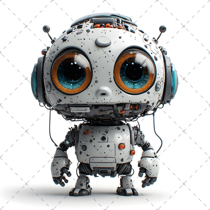 Cute Robot PNG Clipart, Big Eyed Cartoon Robots, Kids Decor Sublimation, T-Shirt Design, Commercial Use POD Bundle