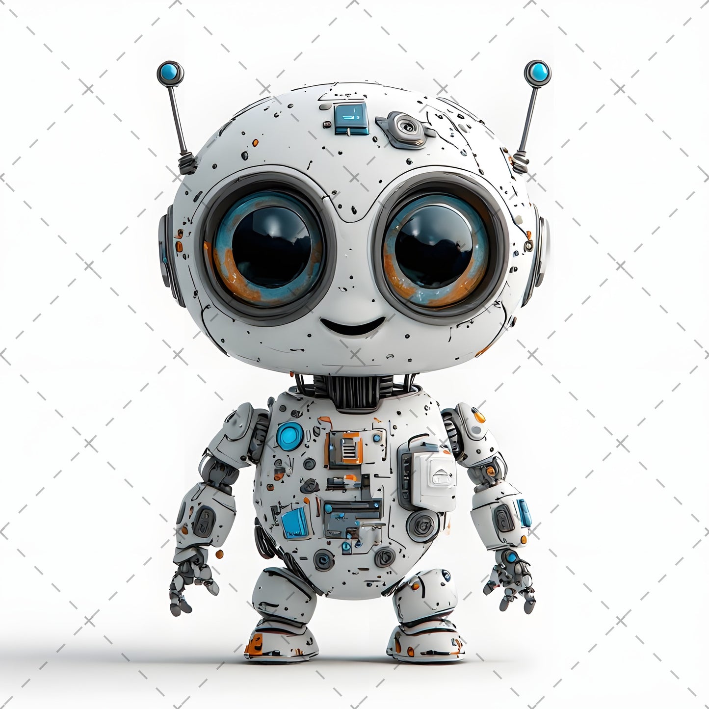 Cute Robot PNG Clipart, Big Eyed Cartoon Robots, Kids Decor Sublimation, T-Shirt Design, Commercial Use POD Bundle
