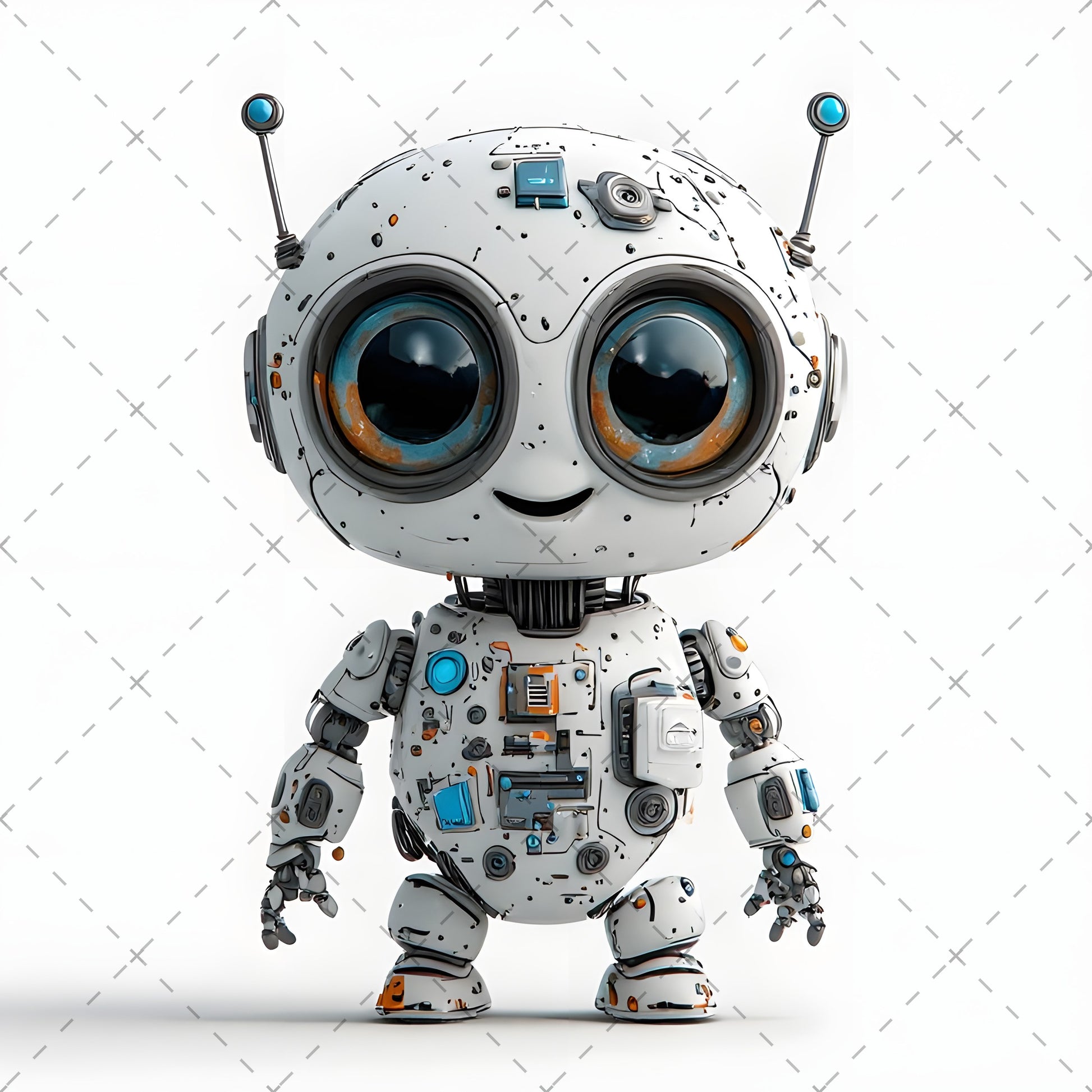 Cute Robot PNG Clipart, Big Eyed Cartoon Robots, Kids Decor Sublimation, T-Shirt Design, Commercial Use POD Bundle