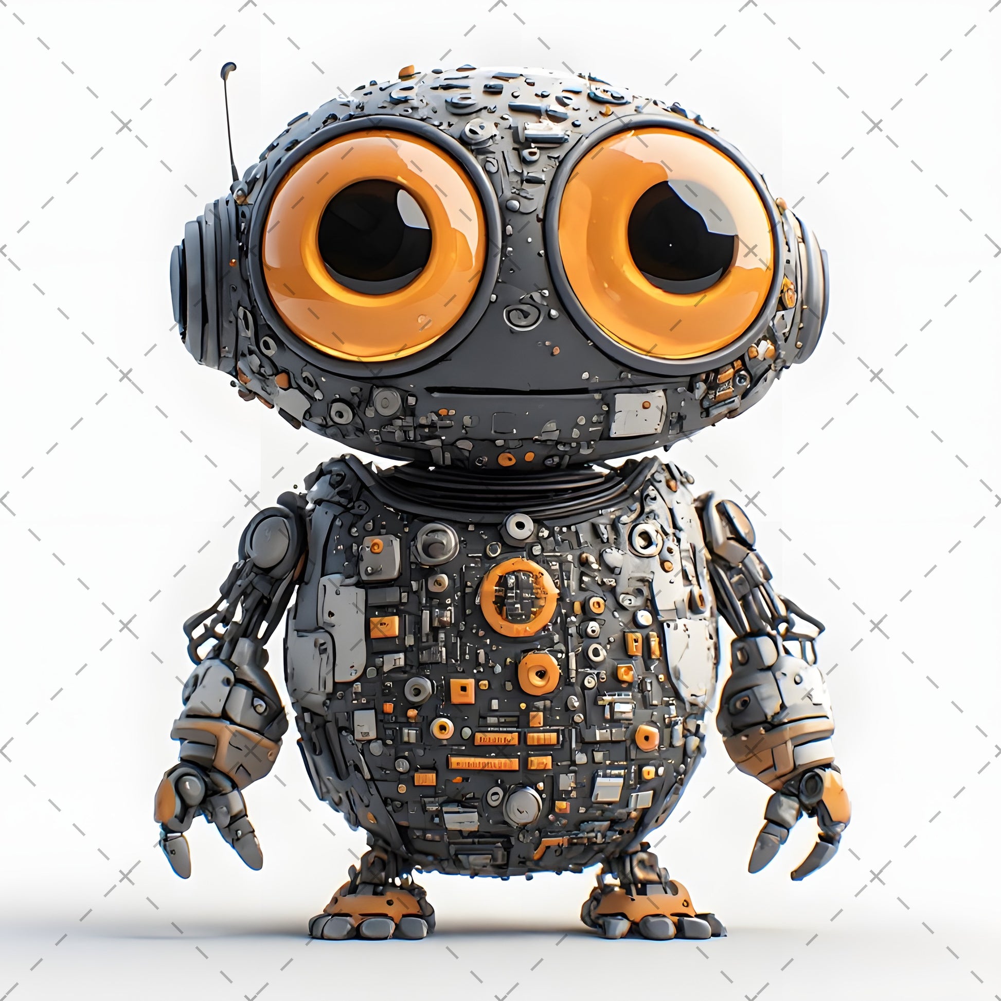 Cute Robot PNG Clipart, Big Eyed Cartoon Robots, Kids Decor Sublimation, T-Shirt Design, Commercial Use POD Bundle
