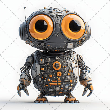Cute Robot PNG Clipart, Big Eyed Cartoon Robots, Kids Decor Sublimation, T-Shirt Design, Commercial Use POD Bundle
