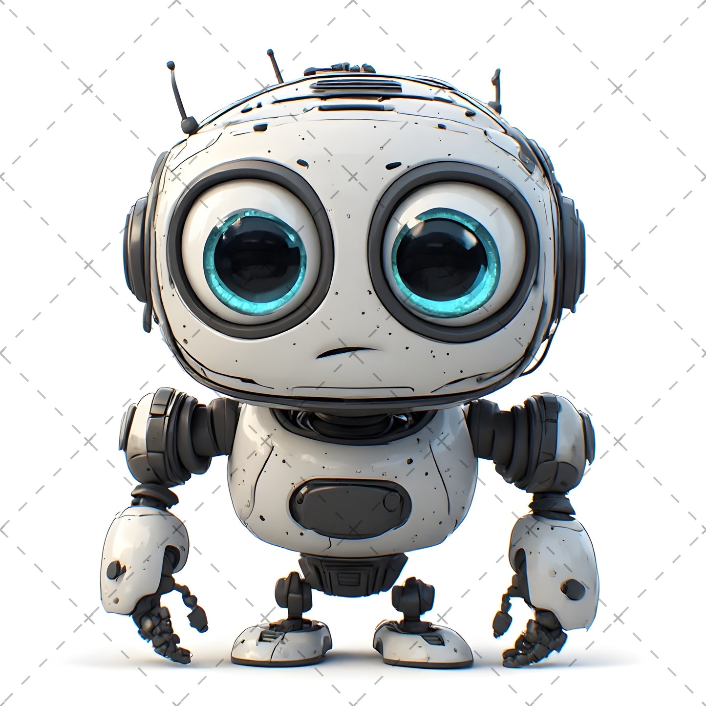 Cute Robot PNG Clipart, Big Eyed Cartoon Robots, Kids Decor Sublimation, T-Shirt Design, Commercial Use POD Bundle