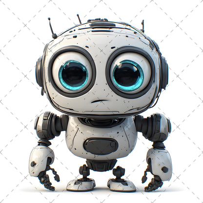 Cute Robot PNG Clipart, Big Eyed Cartoon Robots, Kids Decor Sublimation, T-Shirt Design, Commercial Use POD Bundle