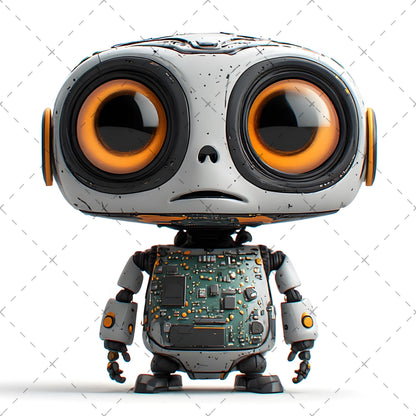 Cute Robot PNG Clipart, Big Eyed Cartoon Robots, Kids Decor Sublimation, T-Shirt Design, Commercial Use POD Bundle