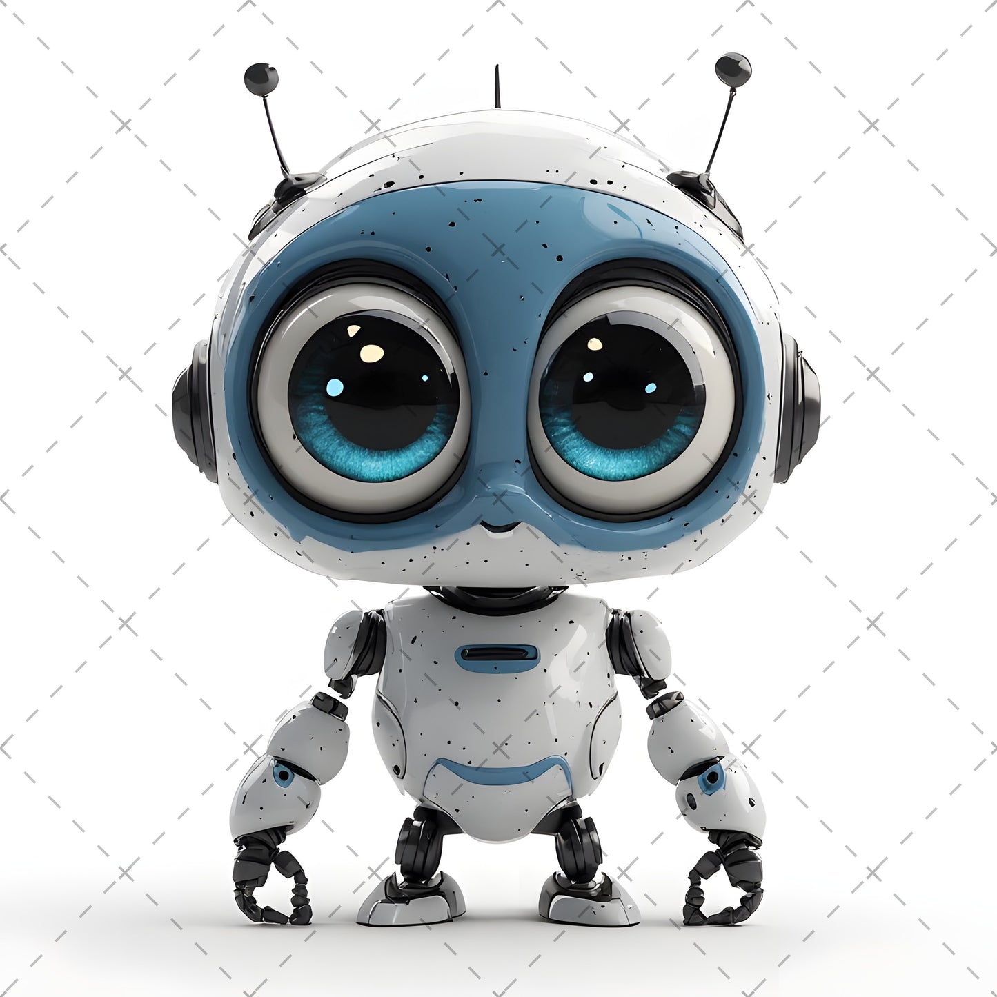 Cute Robot PNG Clipart, Big Eyed Cartoon Robots, Kids Decor Sublimation, T-Shirt Design, Commercial Use POD Bundle