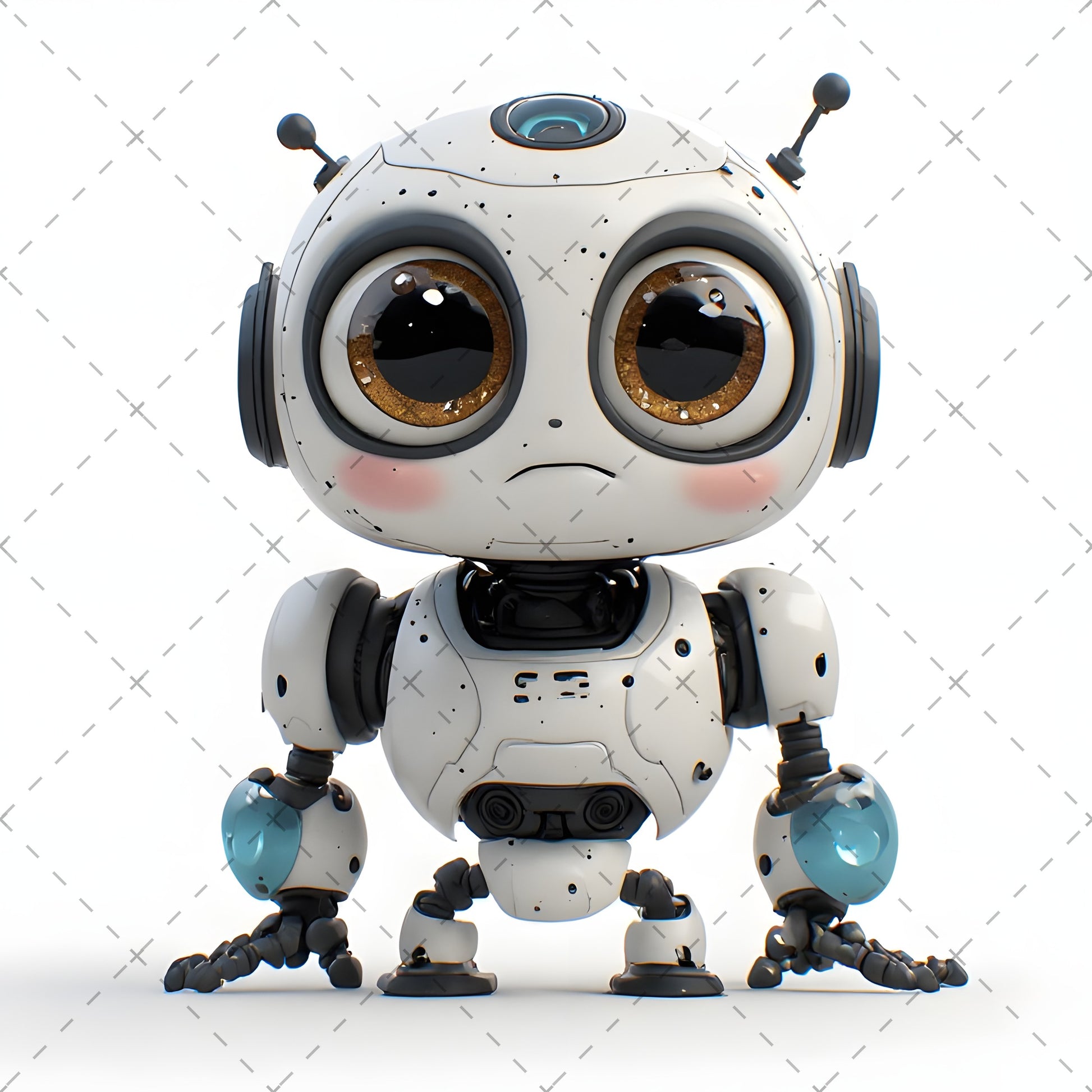 Cute Robot PNG Clipart, Big Eyed Cartoon Robots, Kids Decor Sublimation, T-Shirt Design, Commercial Use POD Bundle