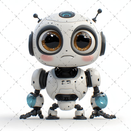 Cute Robot PNG Clipart, Big Eyed Cartoon Robots, Kids Decor Sublimation, T-Shirt Design, Commercial Use POD Bundle