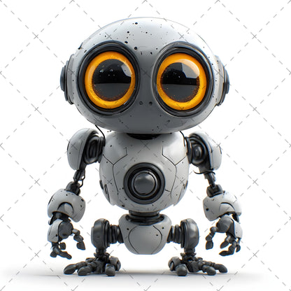 Cute Robot PNG Clipart, Big Eyed Cartoon Robots, Kids Decor Sublimation, T-Shirt Design, Commercial Use POD Bundle