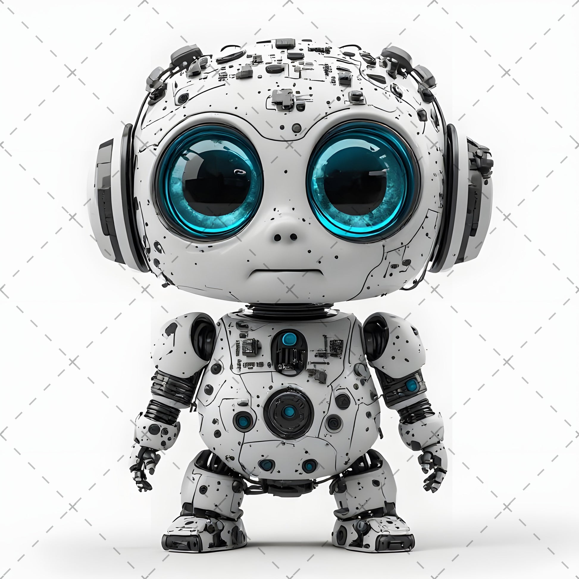 Cute Robot PNG Clipart, Big Eyed Cartoon Robots, Kids Decor Sublimation, T-Shirt Design, Commercial Use POD Bundle