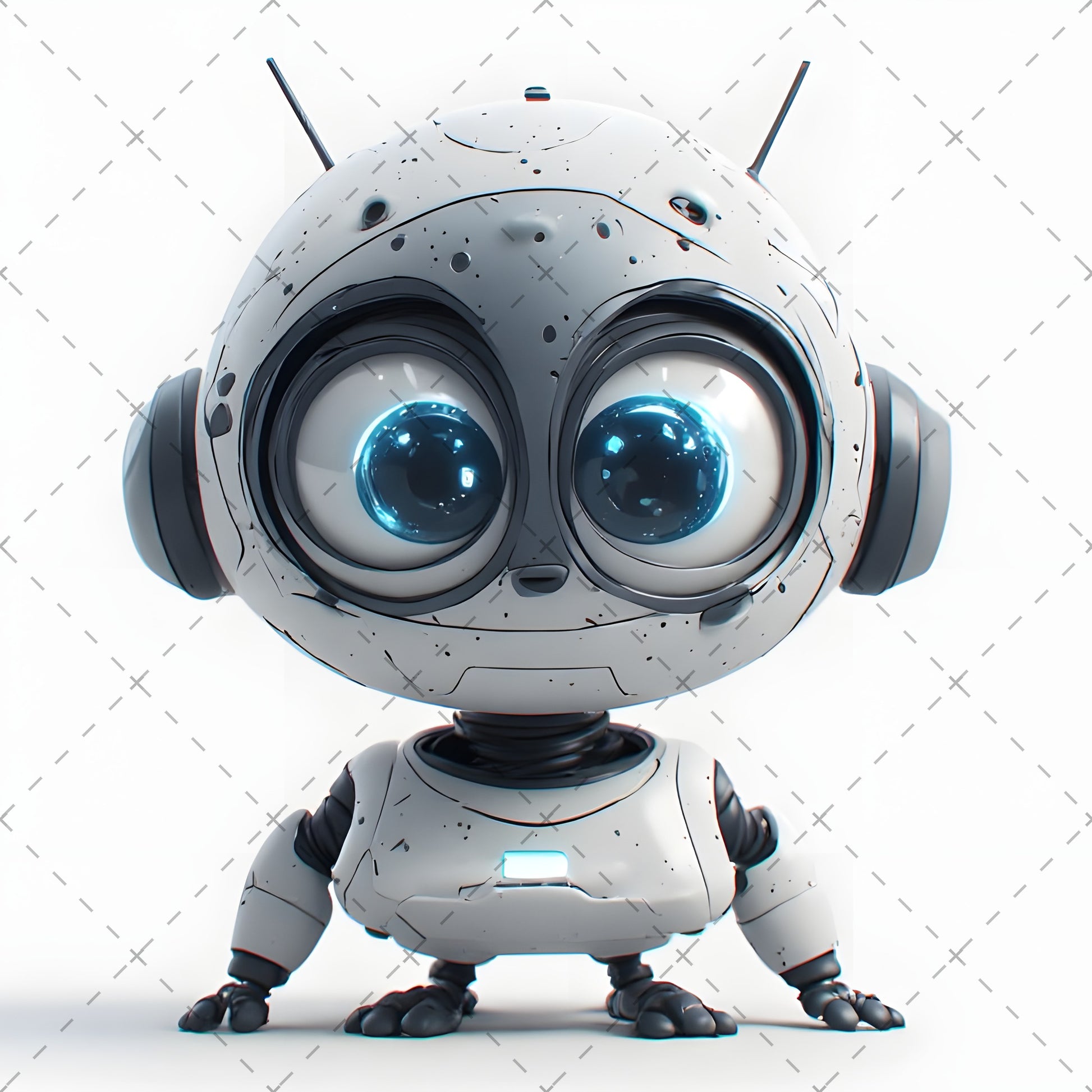 Cute Robot PNG Clipart, Big Eyed Cartoon Robots, Kids Decor Sublimation, T-Shirt Design, Commercial Use POD Bundle