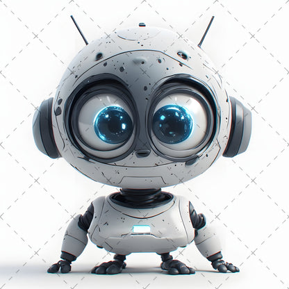 Cute Robot PNG Clipart, Big Eyed Cartoon Robots, Kids Decor Sublimation, T-Shirt Design, Commercial Use POD Bundle