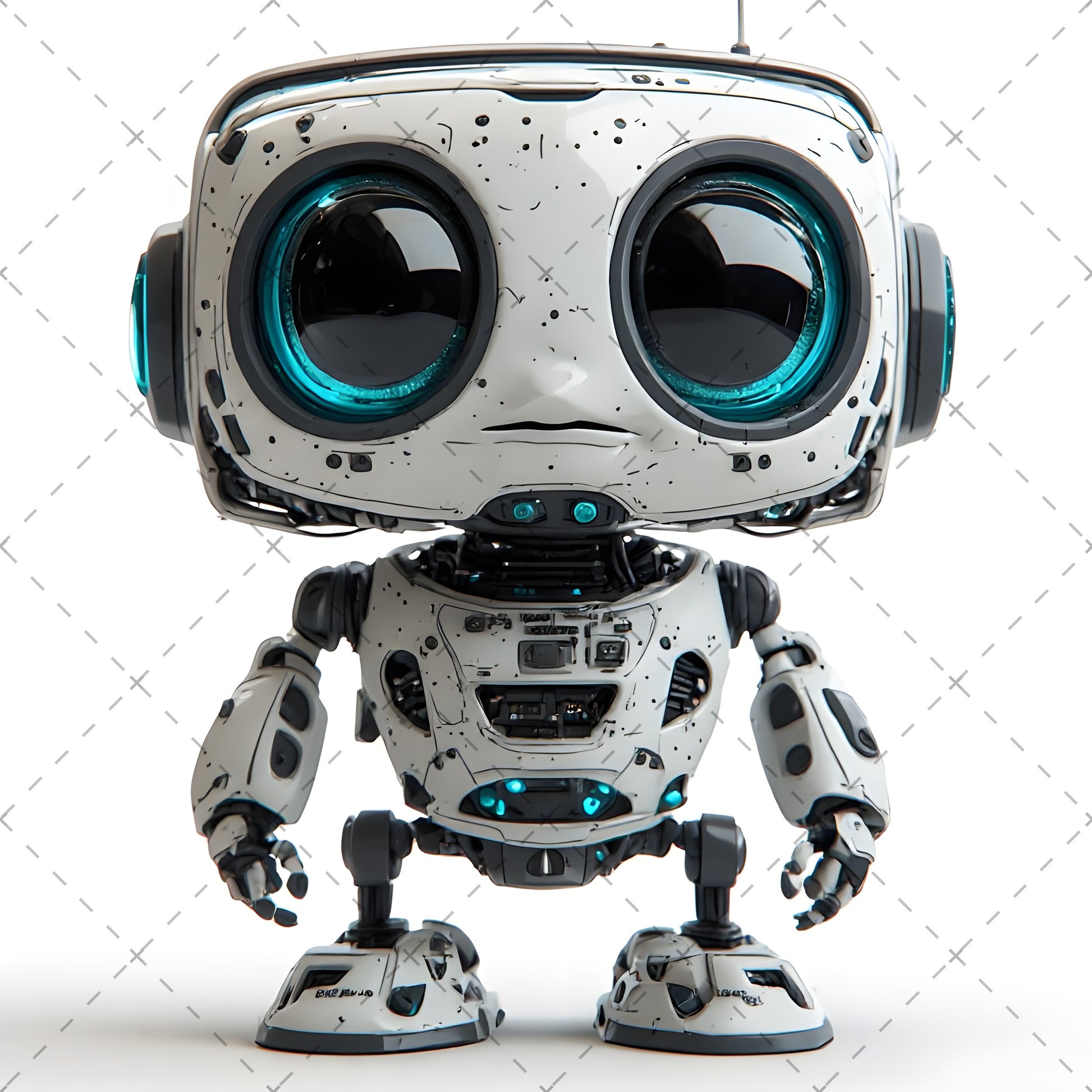 Cute Robot PNG Clipart, Big Eyed Cartoon Robots, Kids Decor Sublimation, T-Shirt Design, Commercial Use POD Bundle