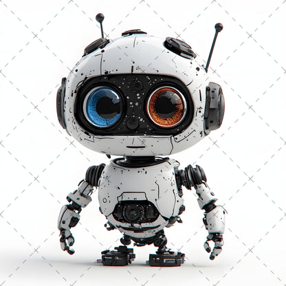 Cute Robot PNG Clipart, Big Eyed Cartoon Robots, Kids Decor Sublimation, T-Shirt Design, Commercial Use POD Bundle