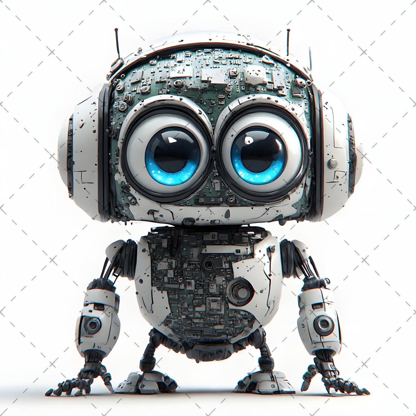 Cute Robot PNG Clipart, Big Eyed Cartoon Robots, Kids Decor Sublimation, T-Shirt Design, Commercial Use POD Bundle