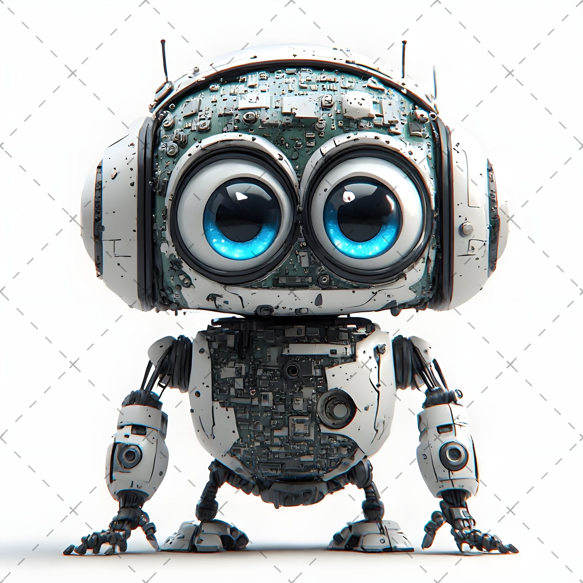 Cute Robot PNG Clipart, Big Eyed Cartoon Robots, Kids Decor Sublimation, T-Shirt Design, Commercial Use POD Bundle