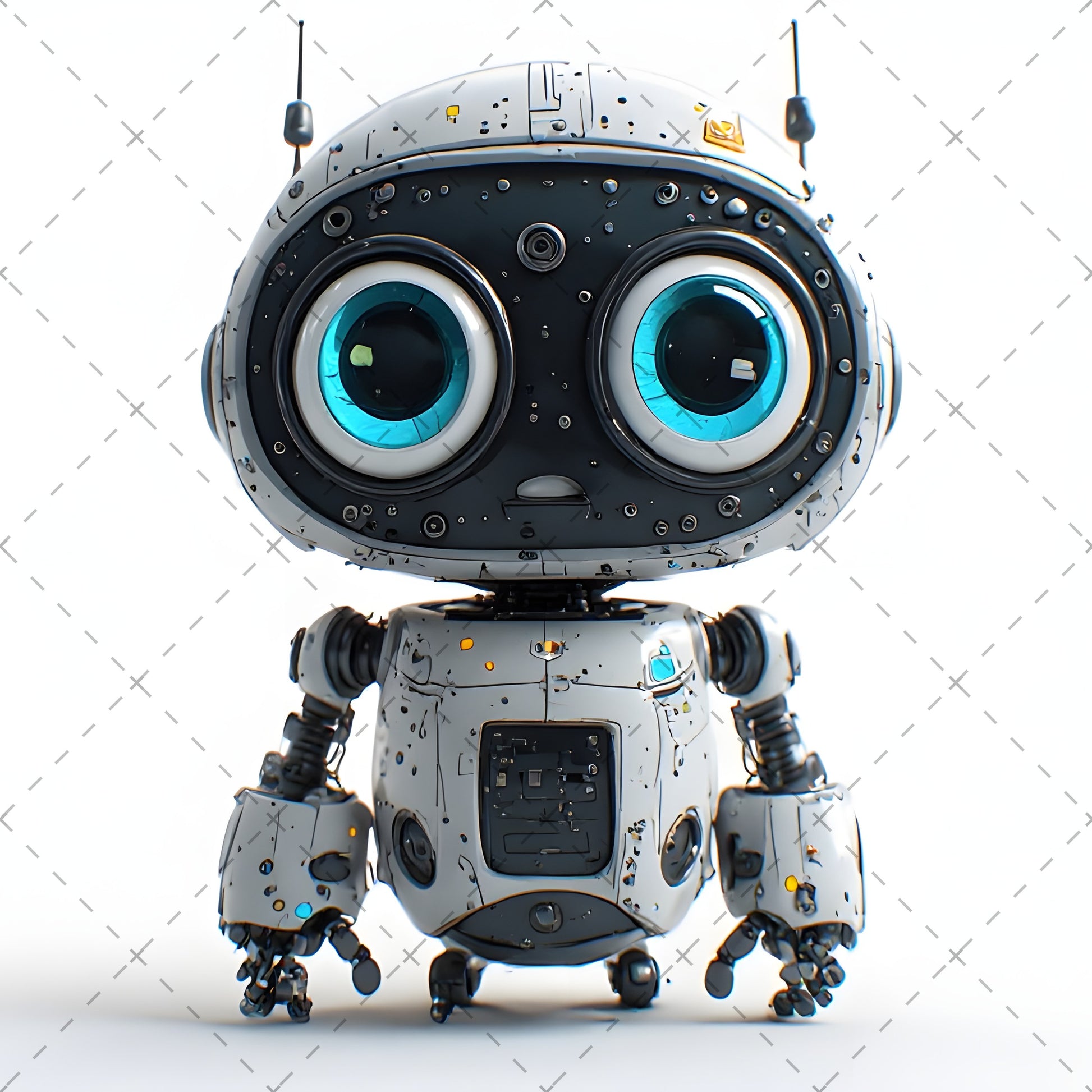 Cute Robot PNG Clipart, Big Eyed Cartoon Robots, Kids Decor Sublimation, T-Shirt Design, Commercial Use POD Bundle